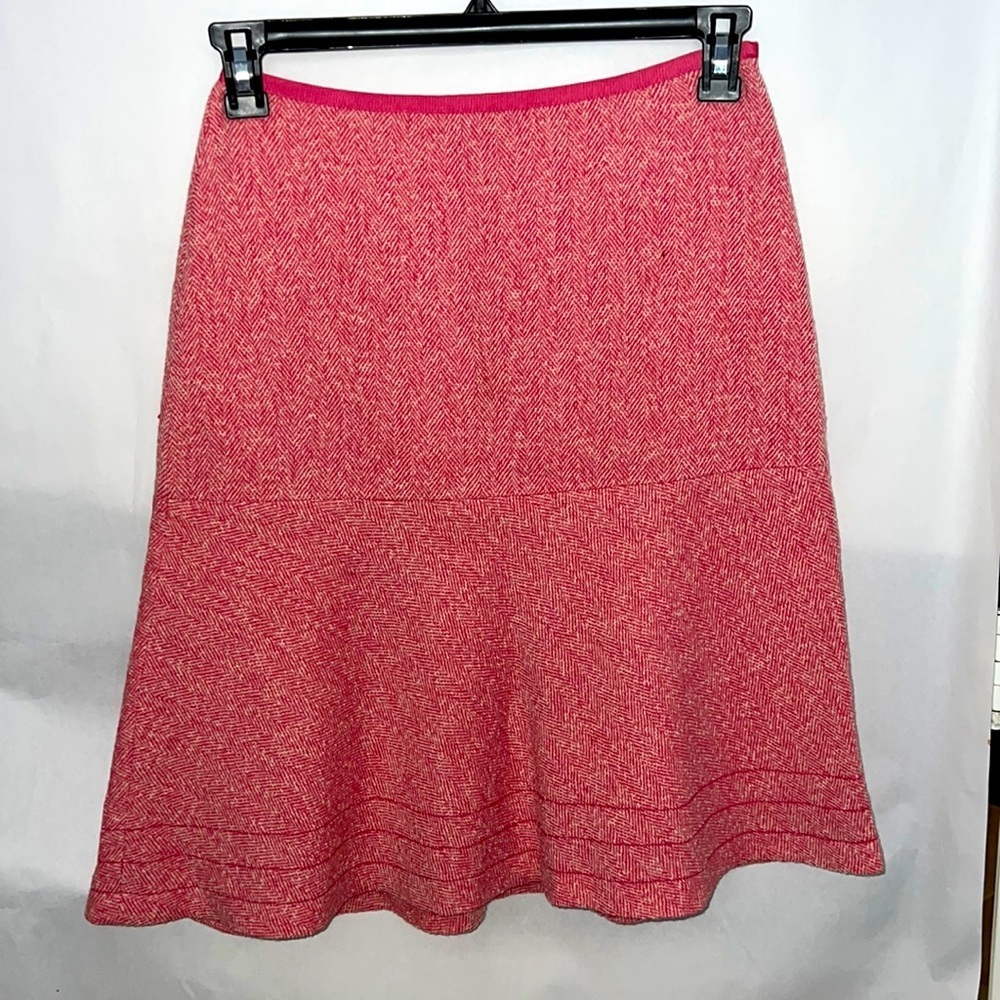 Ann Taylor Womens Pink White Herringbone Tweed Wool Blend Trumpet Skirt Size 2